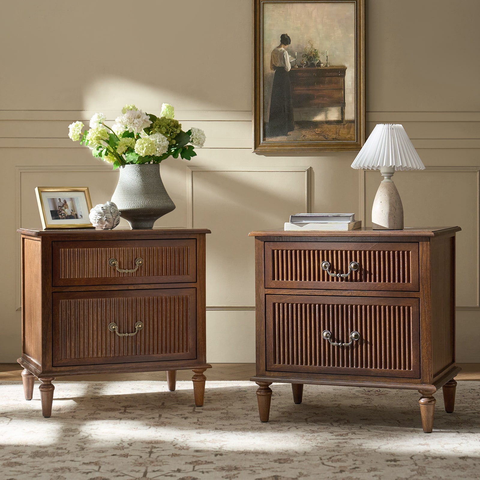 Farmhouse Solid Wood Nightstand (Optional Types)