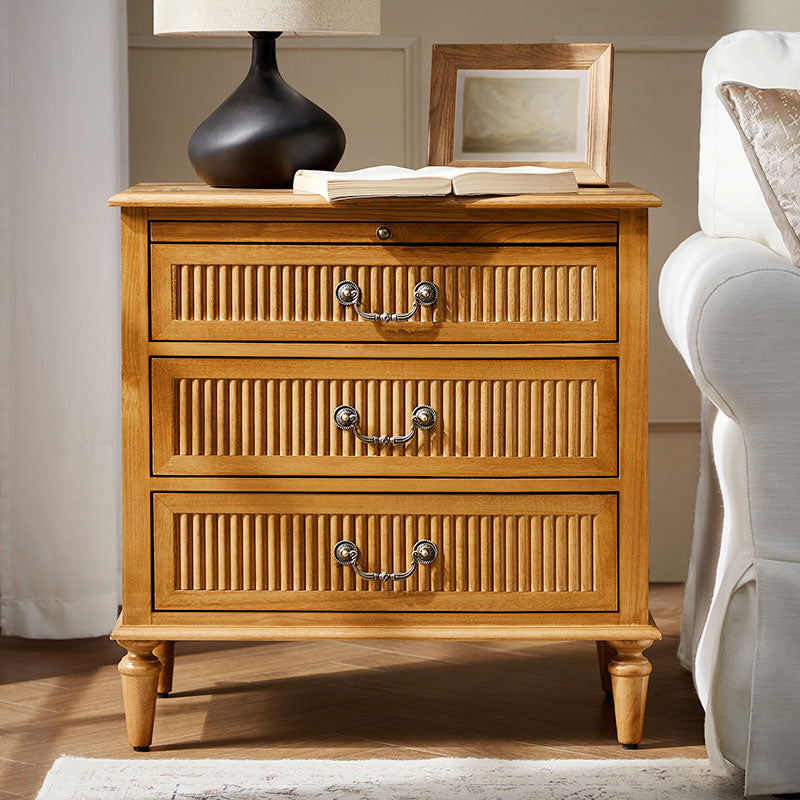 Farmhouse Solid Wood Nightstand with Fluted Drawer(Optional Types)