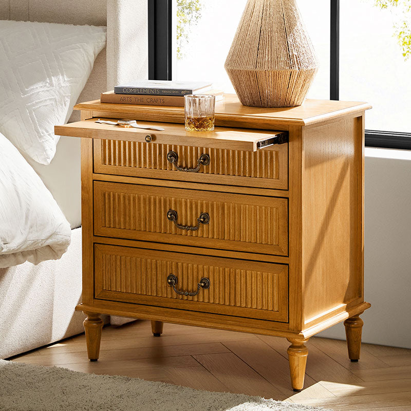 Farmhouse Solid Wood Nightstand with Fluted Drawer(Optional Types)