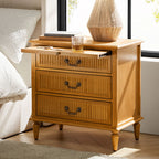 Farmhouse Solid Wood Nightstand with Fluted Drawer(Optional Types)