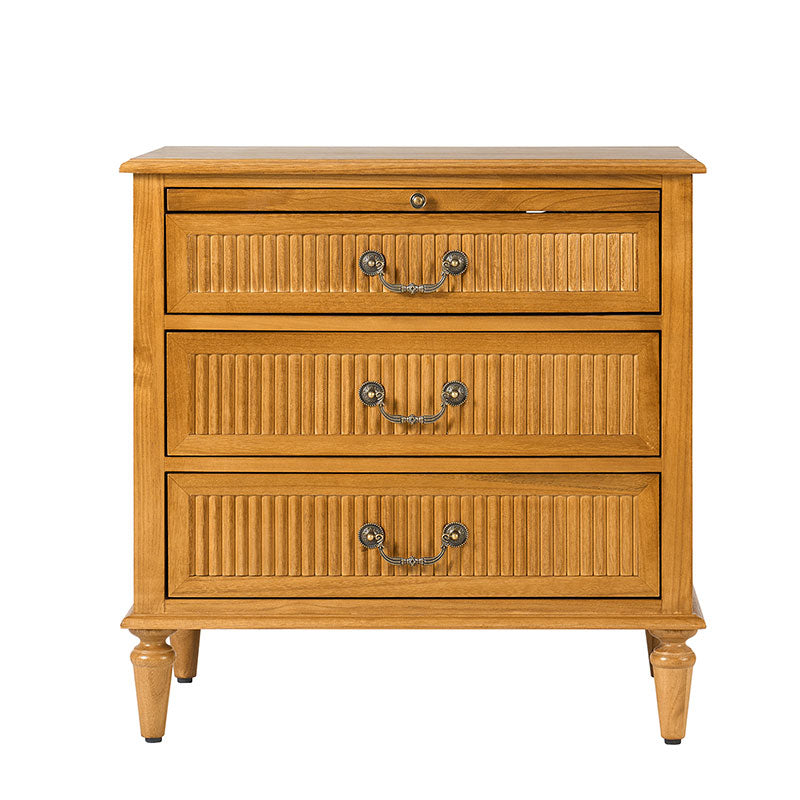 Farmhouse Solid Wood Nightstand with Fluted Drawer(Optional Types)