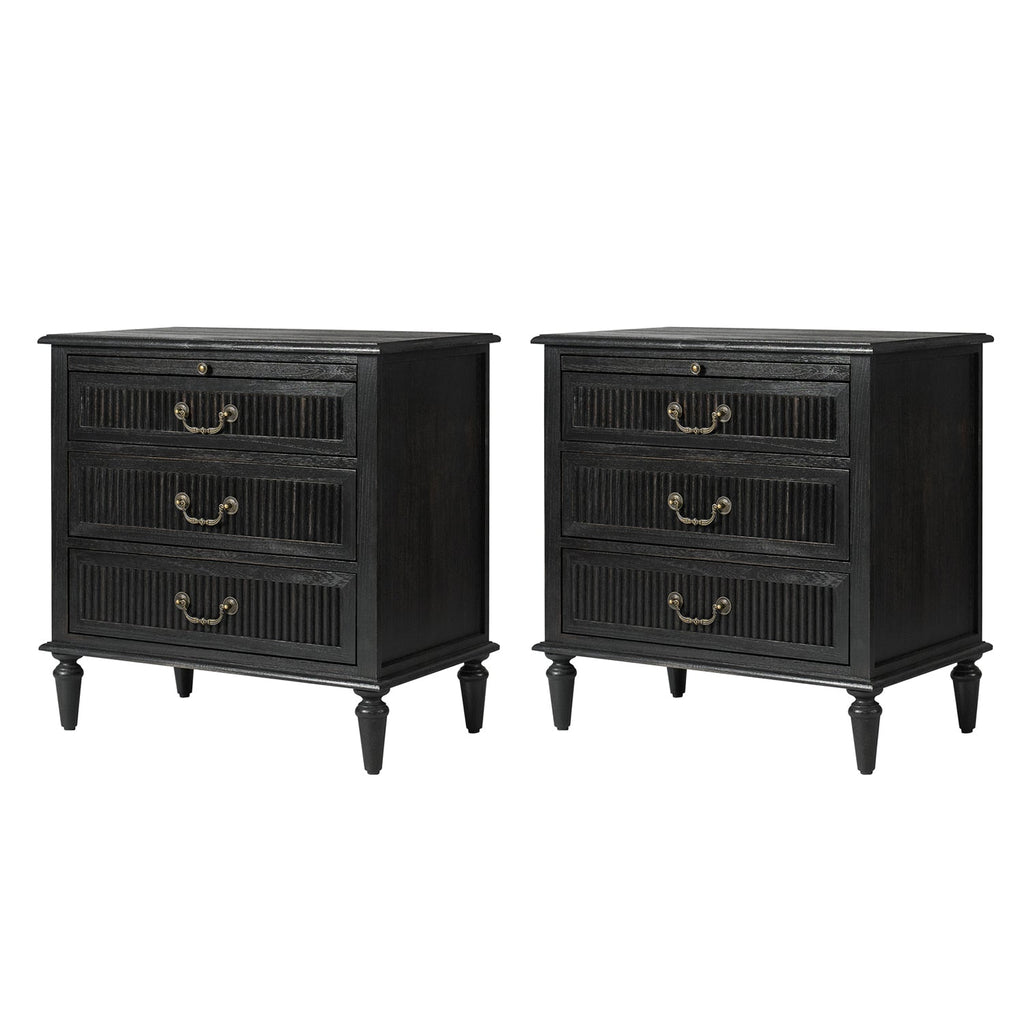 Farmhouse Solid Wood Nightstand with Fluted Drawer(Optional Types)