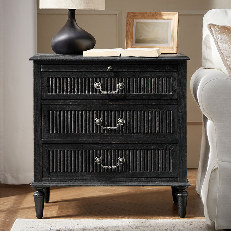 Farmhouse Solid Wood Nightstand with Fluted Drawer(Optional Types)