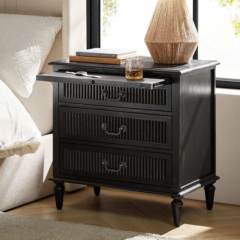 Farmhouse Solid Wood Nightstand with Fluted Drawer(Optional Types)