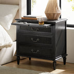 Farmhouse Solid Wood Nightstand with Fluted Drawer(Optional Types)