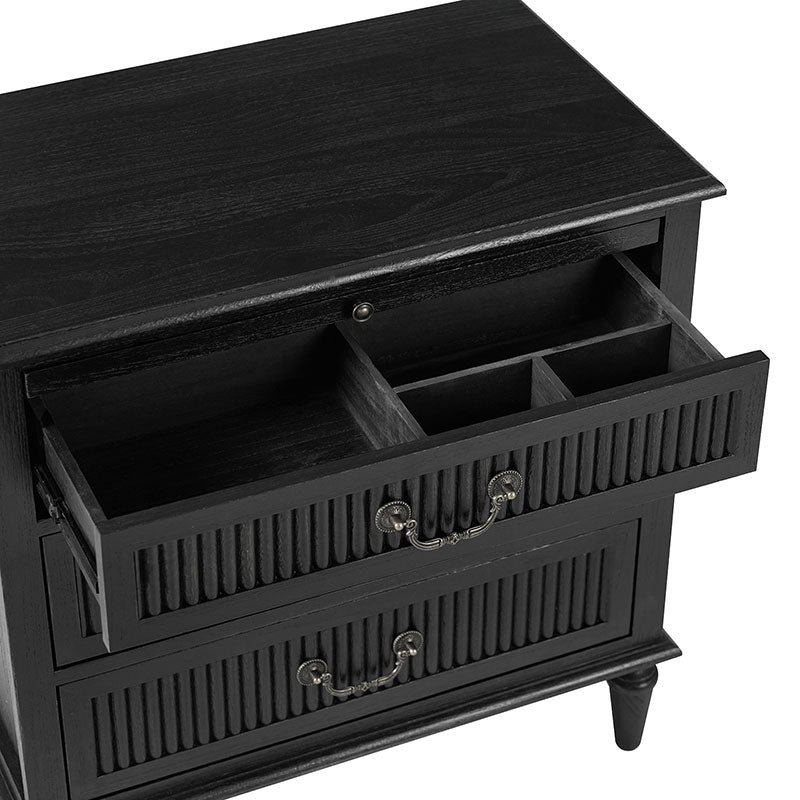 Farmhouse Solid Wood Nightstand with Fluted Drawer(Optional Types)