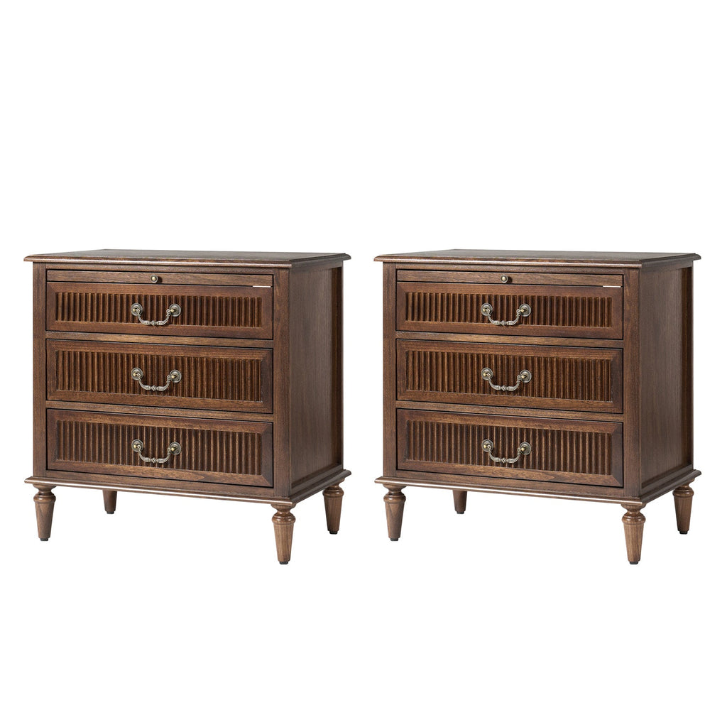 Farmhouse Solid Wood Nightstand with Fluted Drawer(Optional Types)