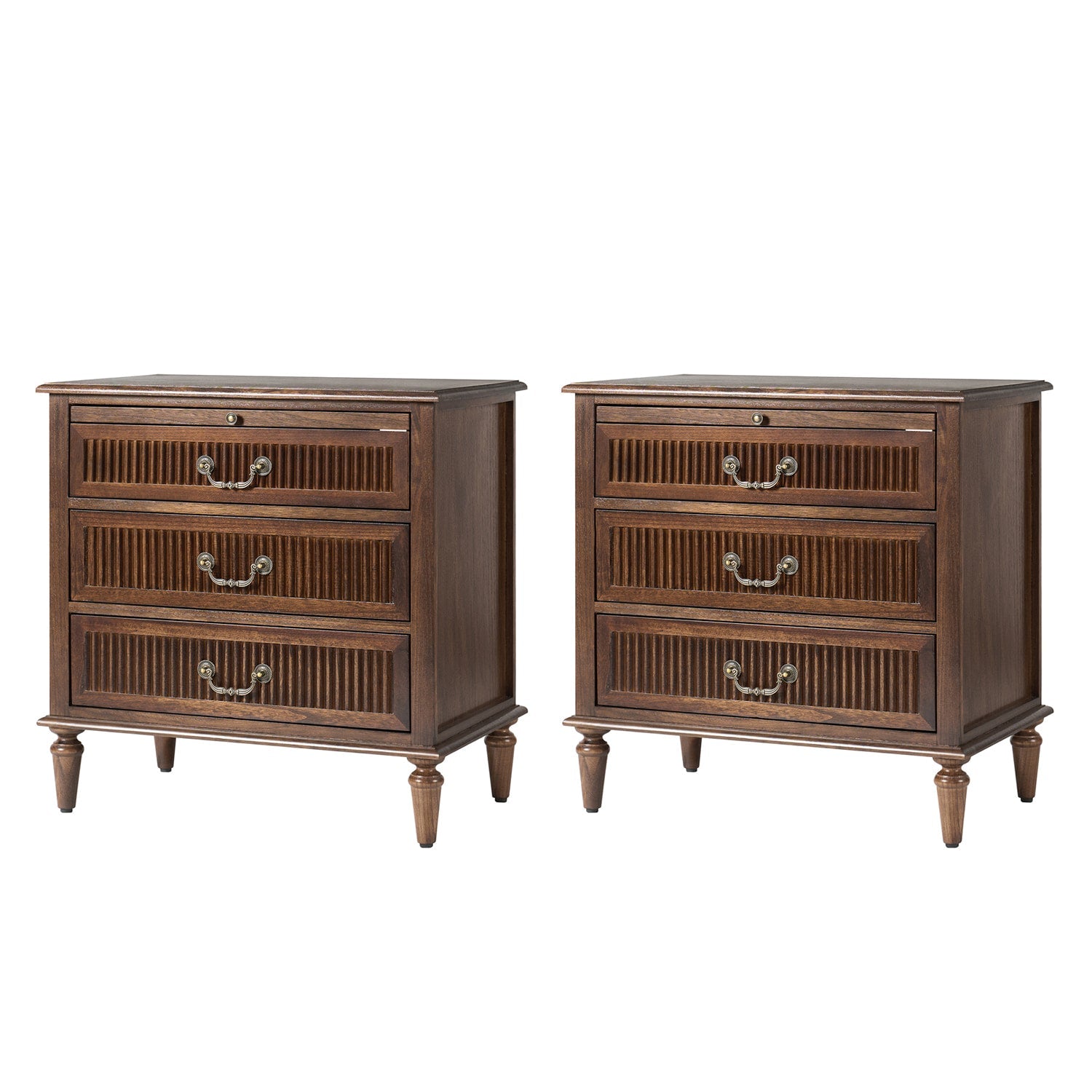 Farmhouse Solid Wood Nightstand with Fluted Drawer(Optional Types)