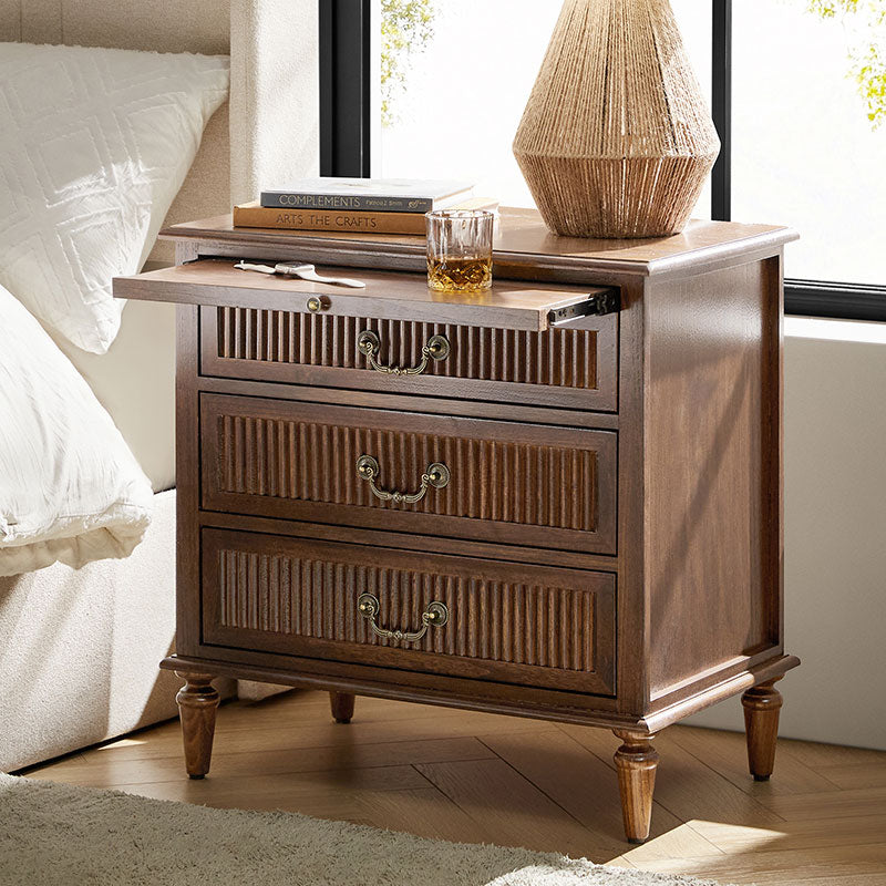 Farmhouse Solid Wood Nightstand with Fluted Drawer(Optional Types)