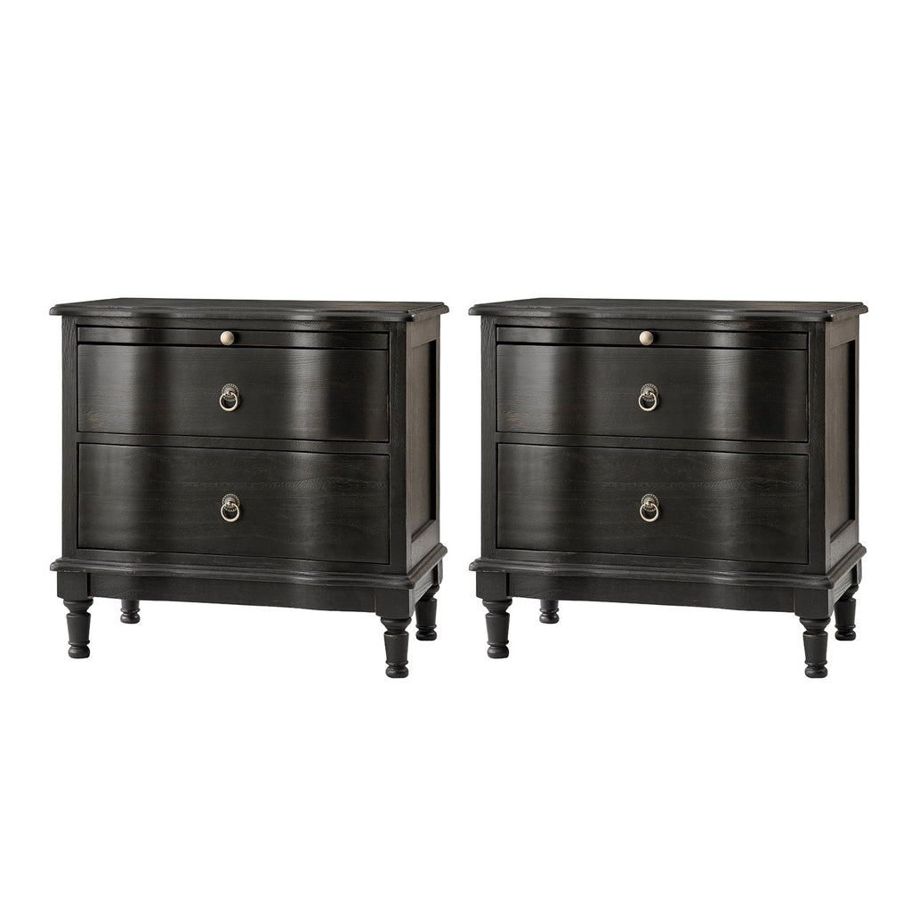 Solid Wood 2 Drawer Nightstand with Charging Ports & Pull-Out Shelf(Optional Types)