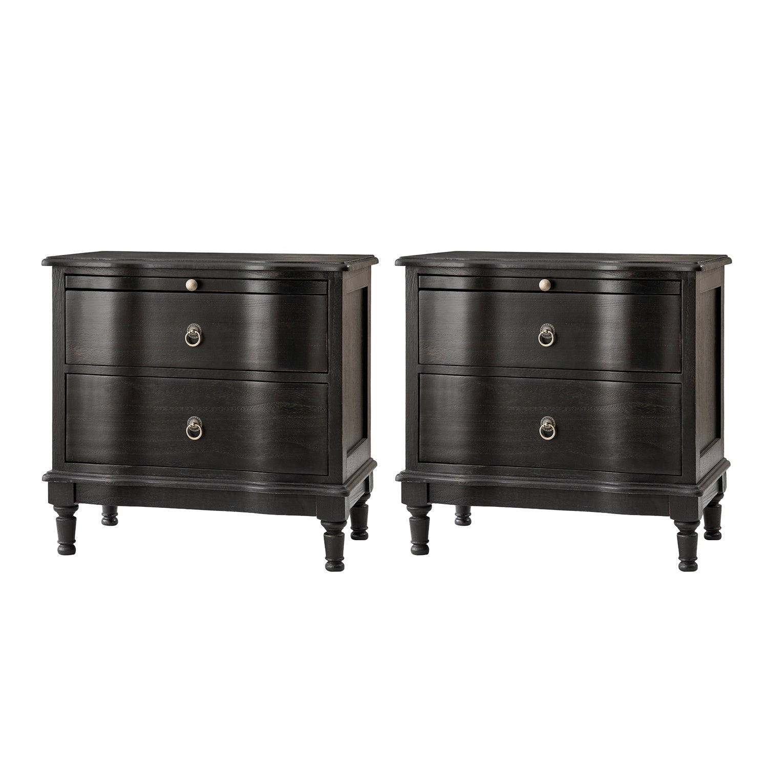 Solid Wood 2 Drawer Nightstand with Charging Ports & Pull-Out Shelf(Optional Types)