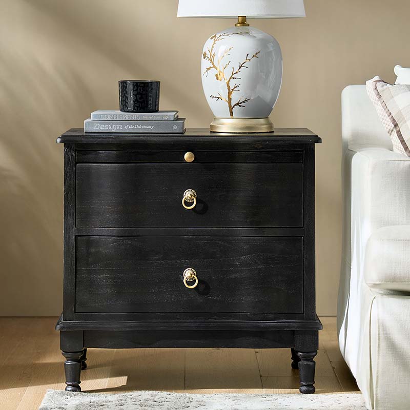 Solid Wood 2 Drawer Nightstand with Charging Ports & Pull-Out Shelf(Optional Types)