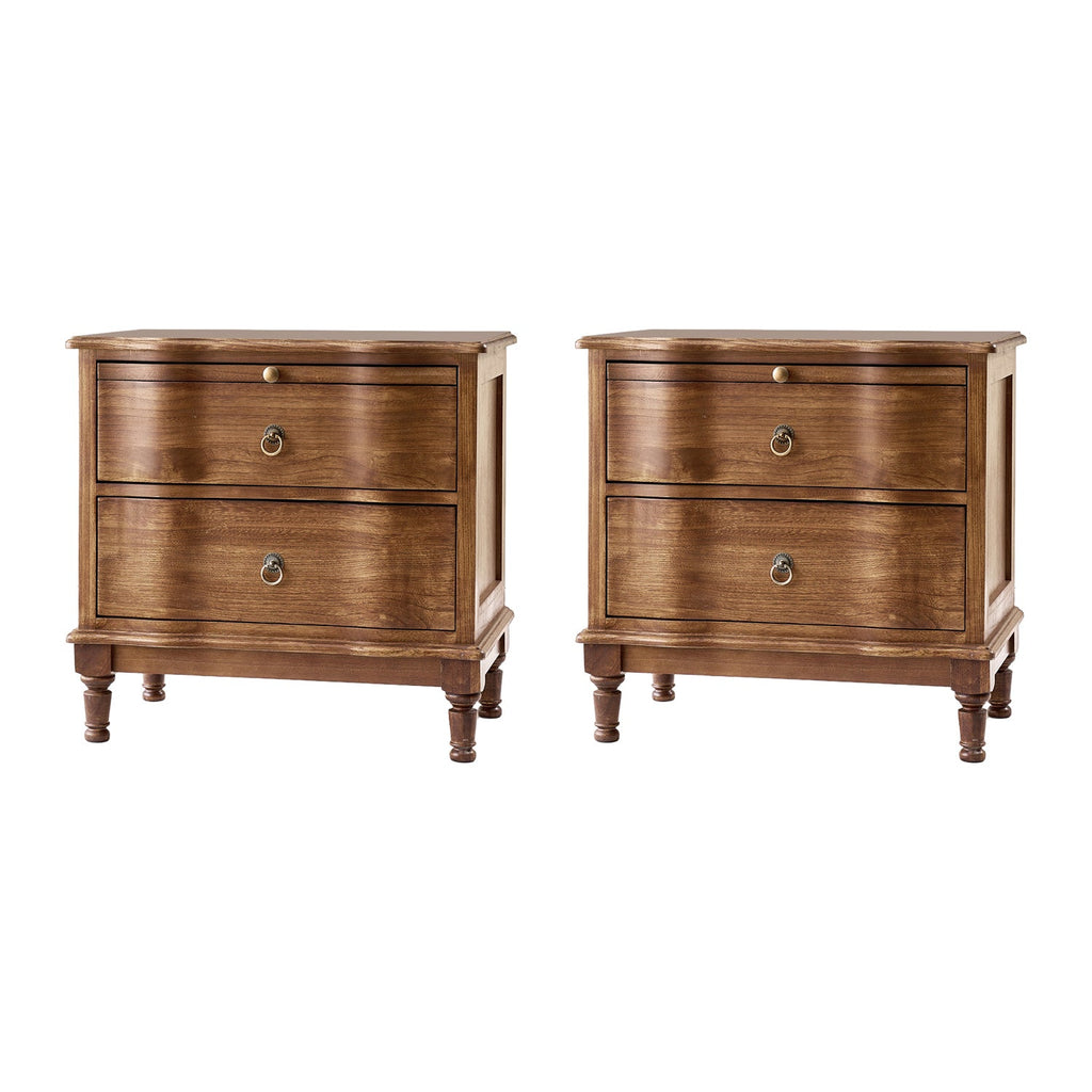 Solid Wood 2 Drawer Nightstand with Charging Ports & Pull-Out Shelf(Optional Types)