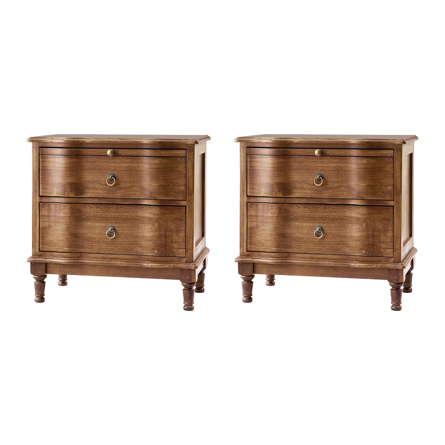 Solid Wood 2 Drawer Nightstand with Charging Ports & Pull-Out Shelf(Optional Types)