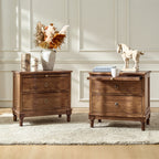 Solid Wood 2 Drawer Nightstand with Charging Ports & Pull-Out Shelf(Optional Types)