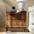 Solid Wood 2 Drawer Nightstand with Charging Ports & Pull-Out Shelf(Optional Types)