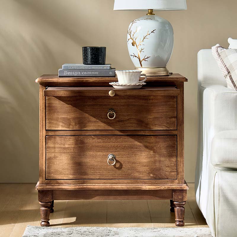 Solid Wood 2 Drawer Nightstand with Charging Ports & Pull-Out Shelf(Optional Types)