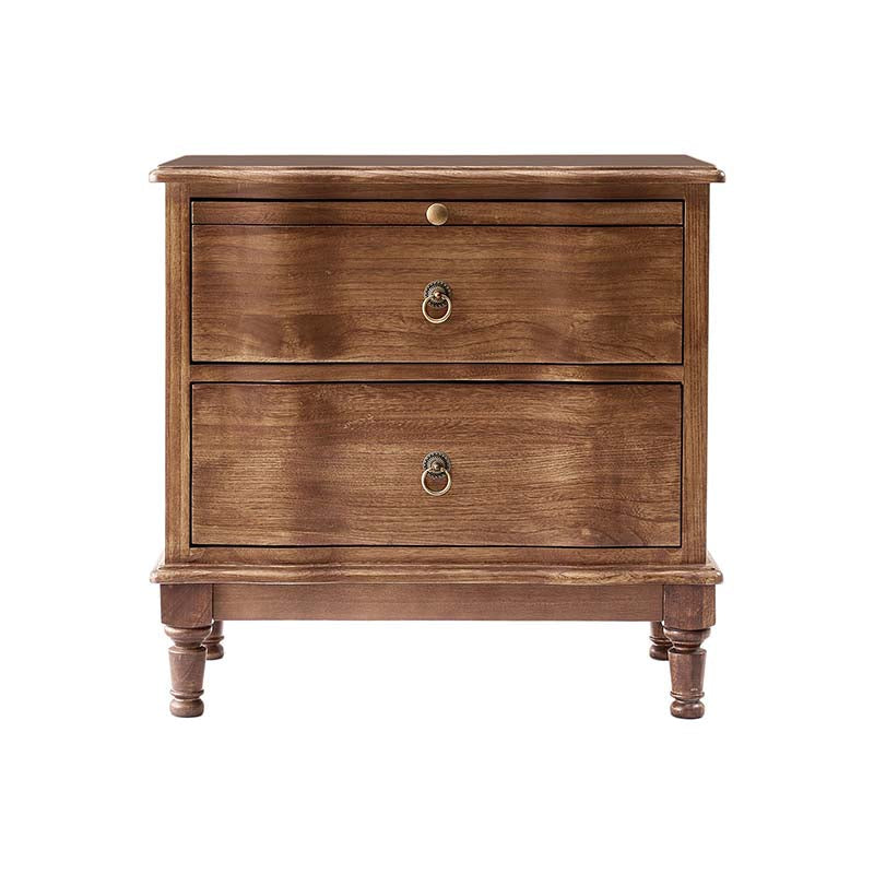 Solid Wood 2 Drawer Nightstand with Charging Ports & Pull-Out Shelf(Optional Types)