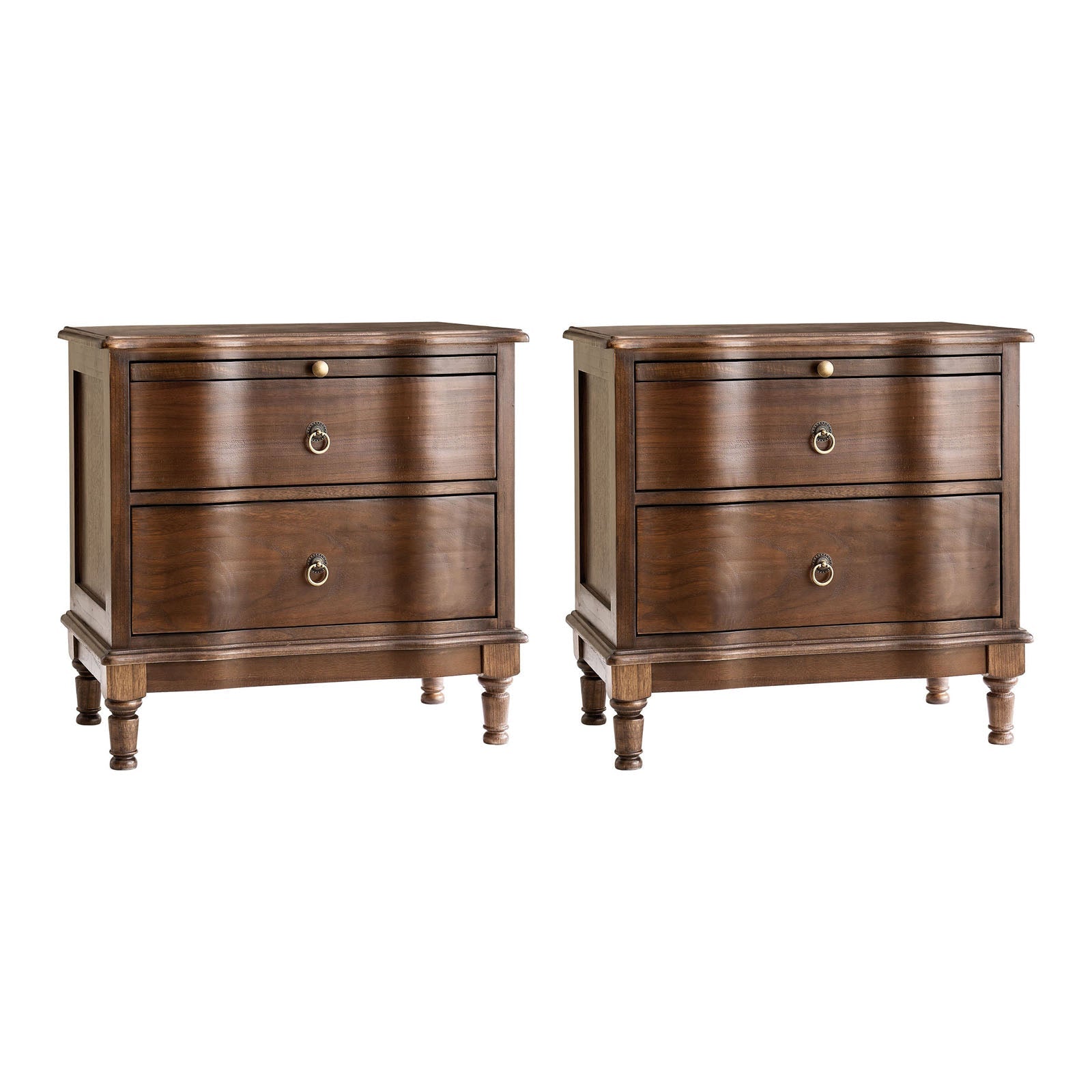 Solid Wood 2 Drawer Nightstand with Charging Ports & Pull-Out Shelf(Optional Types)