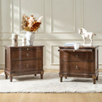 Solid Wood 2 Drawer Nightstand with Charging Ports & Pull-Out Shelf(Optional Types)