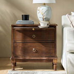 Solid Wood 2 Drawer Nightstand with Charging Ports & Pull-Out Shelf(Optional Types)