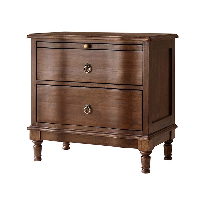 Solid Wood 2 Drawer Nightstand with Charging Ports & Pull-Out Shelf(Optional Types)