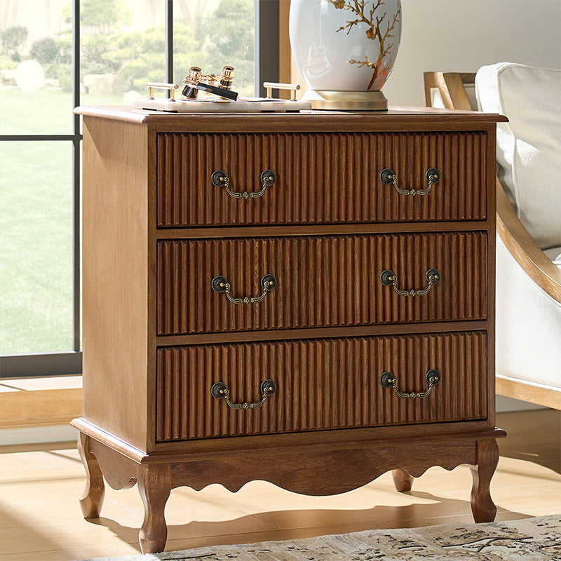 Galatea Fluted 3-Drawer Nightstand in Transitional Style