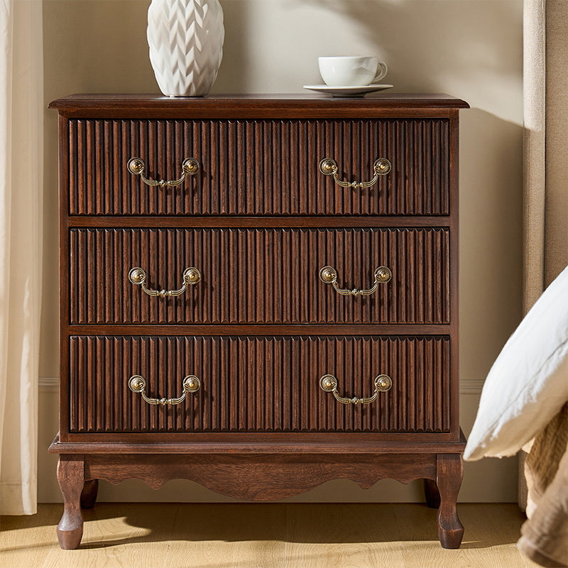Galatea Fluted 3-Drawer Nightstand in Transitional Style