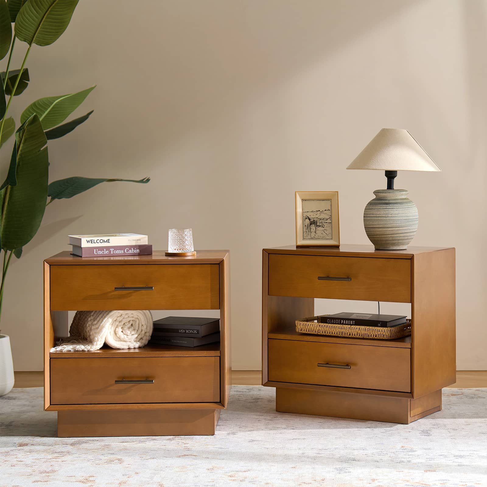 Yoel Hidden Drawer Nightstand with Built-in Outlets(Optional Types)