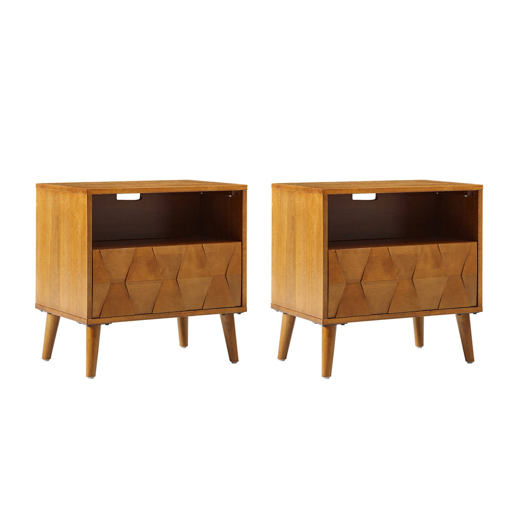 Rosalba Open Shelf Nightstand with Cable Management & Hidden Drawer(Optional Types)