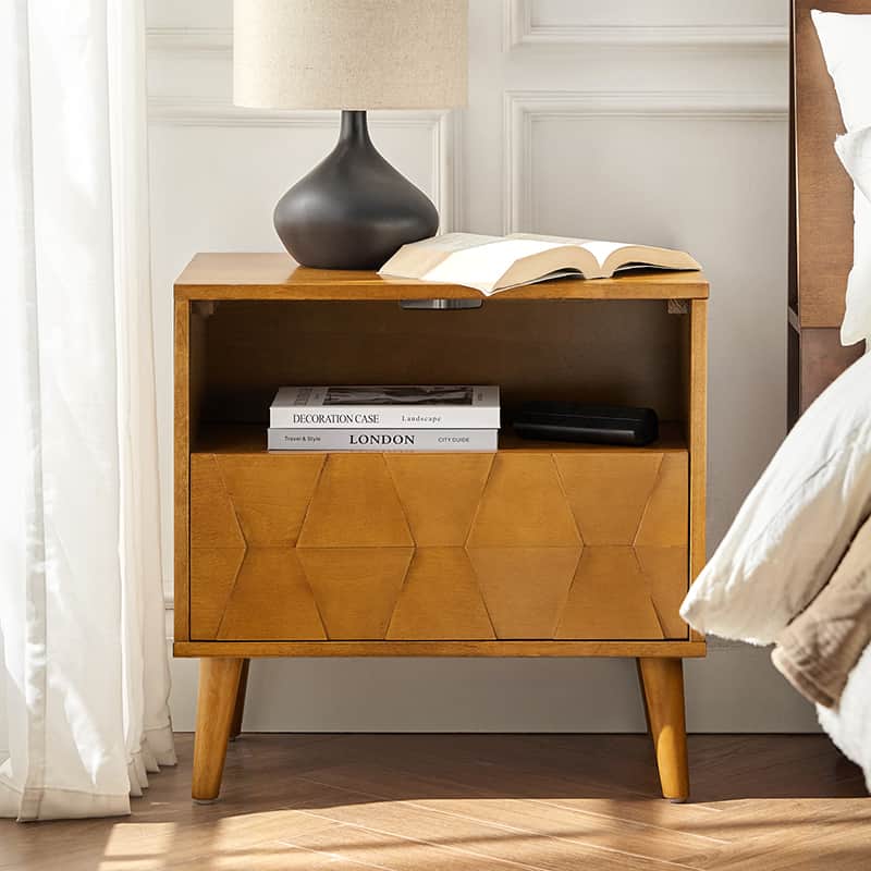 Rosalba Open Shelf Nightstand with Cable Management & Hidden Drawer(Optional Types)
