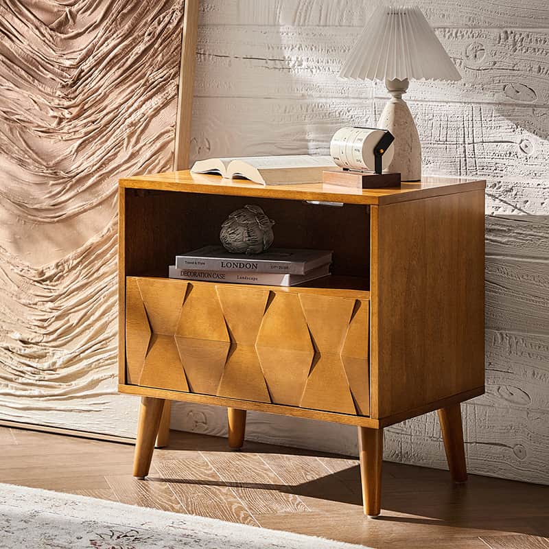 Rosalba Open Shelf Nightstand with Cable Management & Hidden Drawer(Optional Types)
