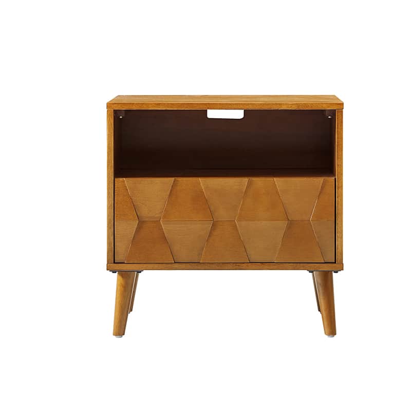 Rosalba Open Shelf Nightstand with Cable Management & Hidden Drawer(Optional Types)