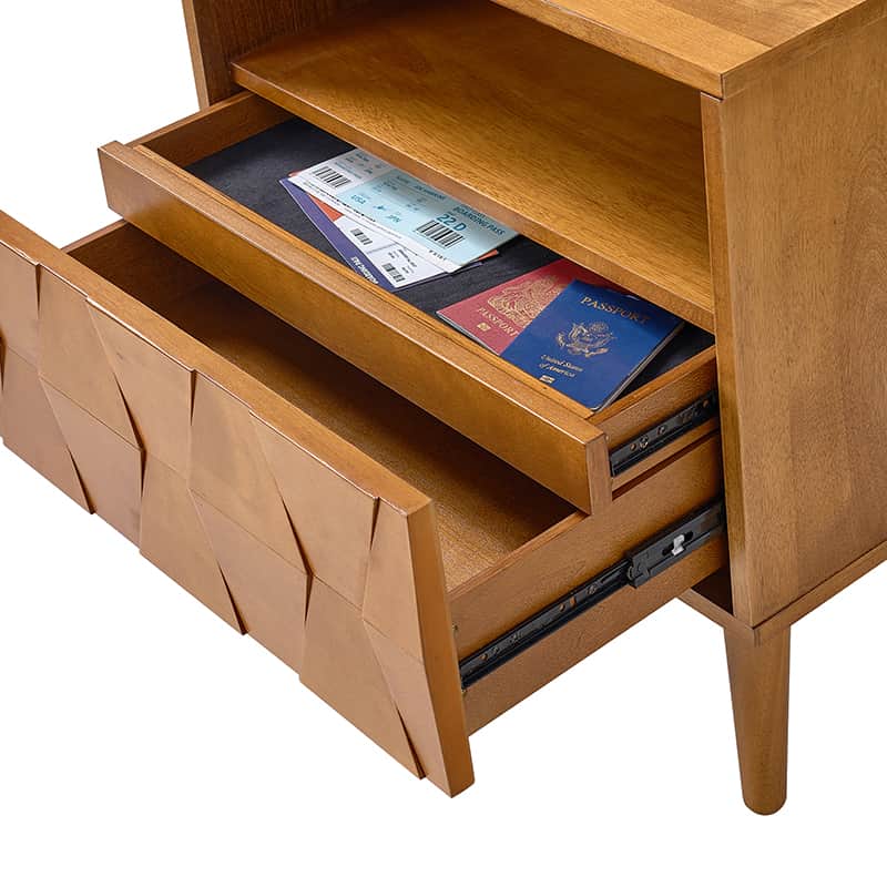 Rosalba Open Shelf Nightstand with Cable Management & Hidden Drawer(Optional Types)