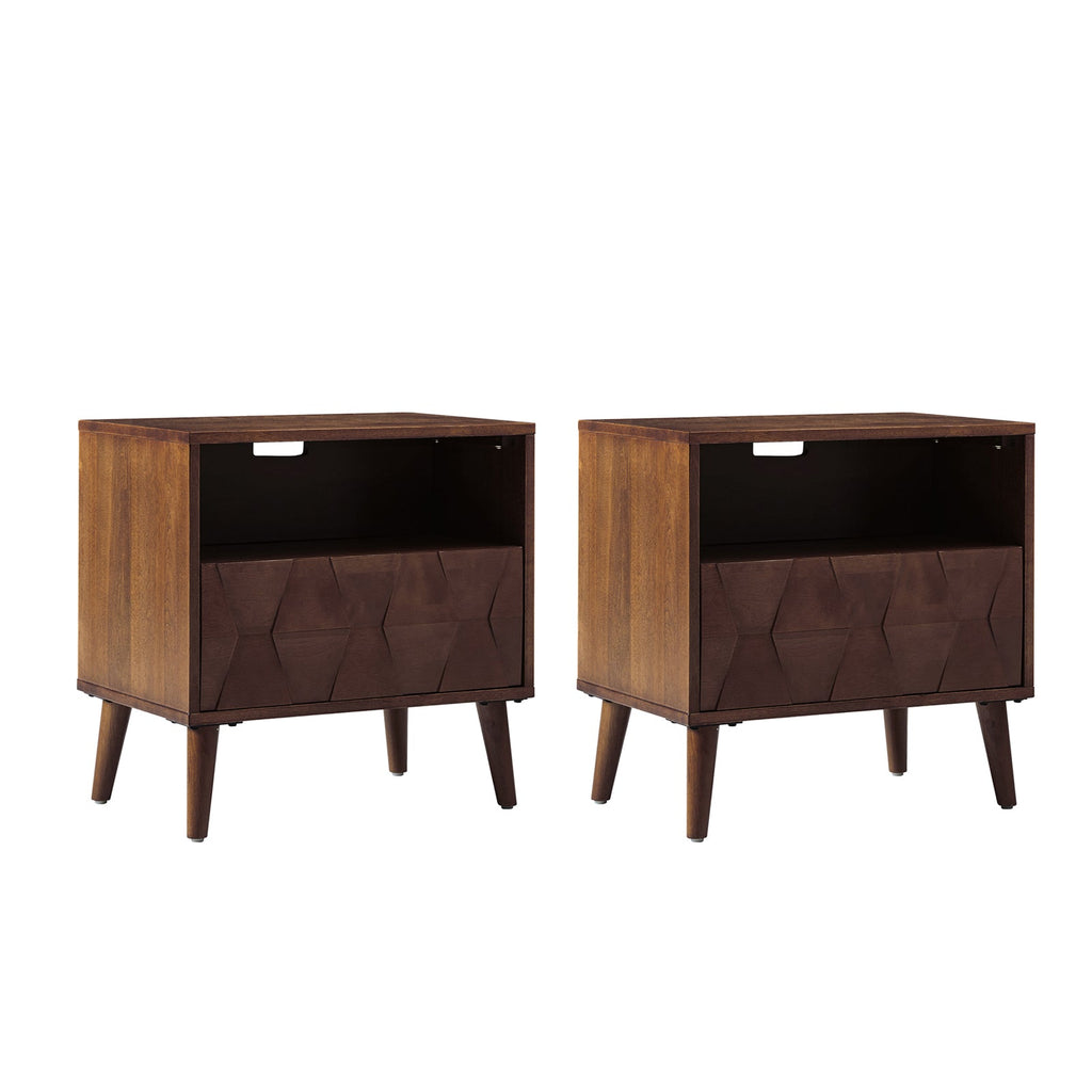 Rosalba Open Shelf Nightstand with Cable Management & Hidden Drawer(Optional Types)