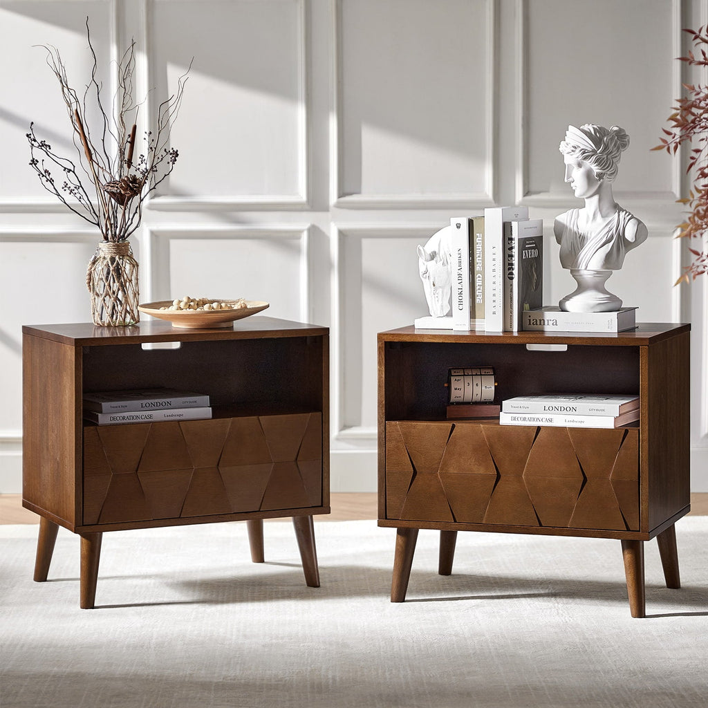 Rosalba Open Shelf Nightstand with Cable Management & Hidden Drawer(Optional Types)