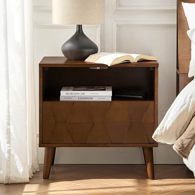 Rosalba Open Shelf Nightstand with Cable Management & Hidden Drawer(Optional Types)