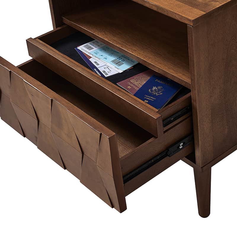 Rosalba Open Shelf Nightstand with Cable Management & Hidden Drawer(Optional Types)
