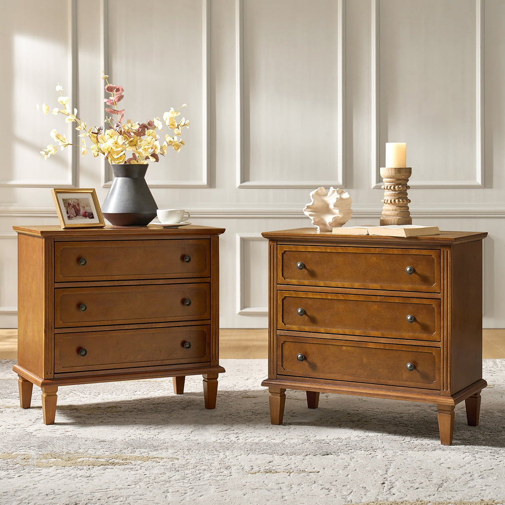 Transitional Wood Nightstand with Drawers and Power Outlet(Optional Types)