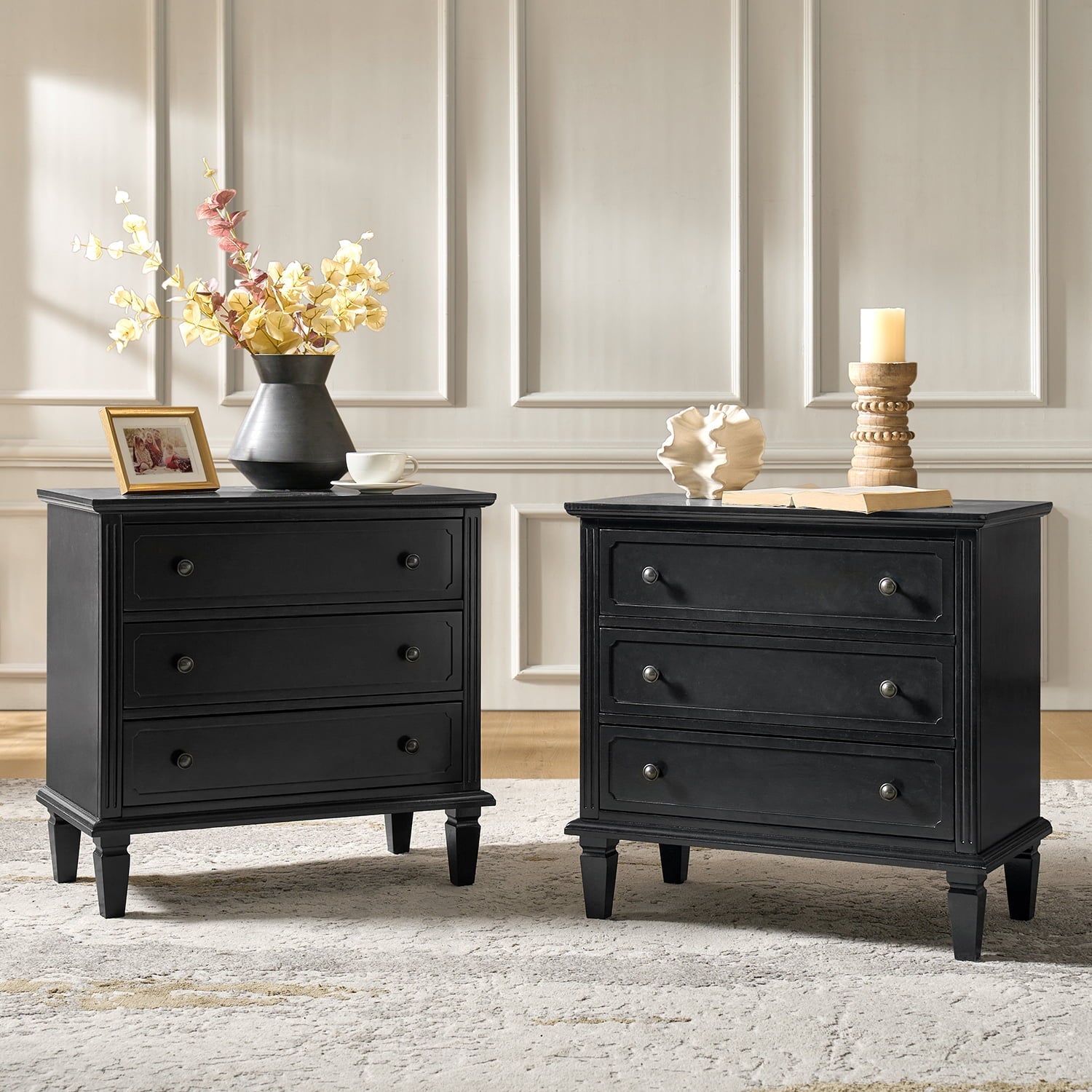 Transitional Wood Nightstand with Drawers and Power Outlet(Optional Types)