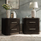 Modern Solid Wood Fluted Nightstand with USB & Oak Texture