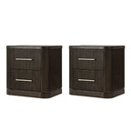 Modern Solid Wood Fluted Nightstand with USB & Oak Texture