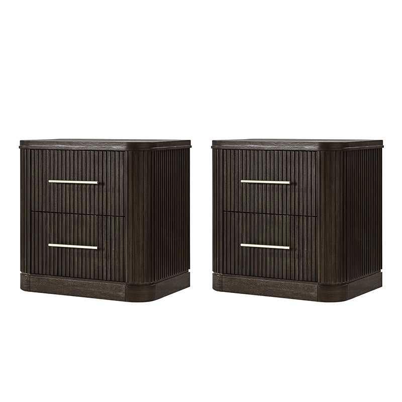 Modern Solid Wood Fluted Nightstand with USB & Oak Texture