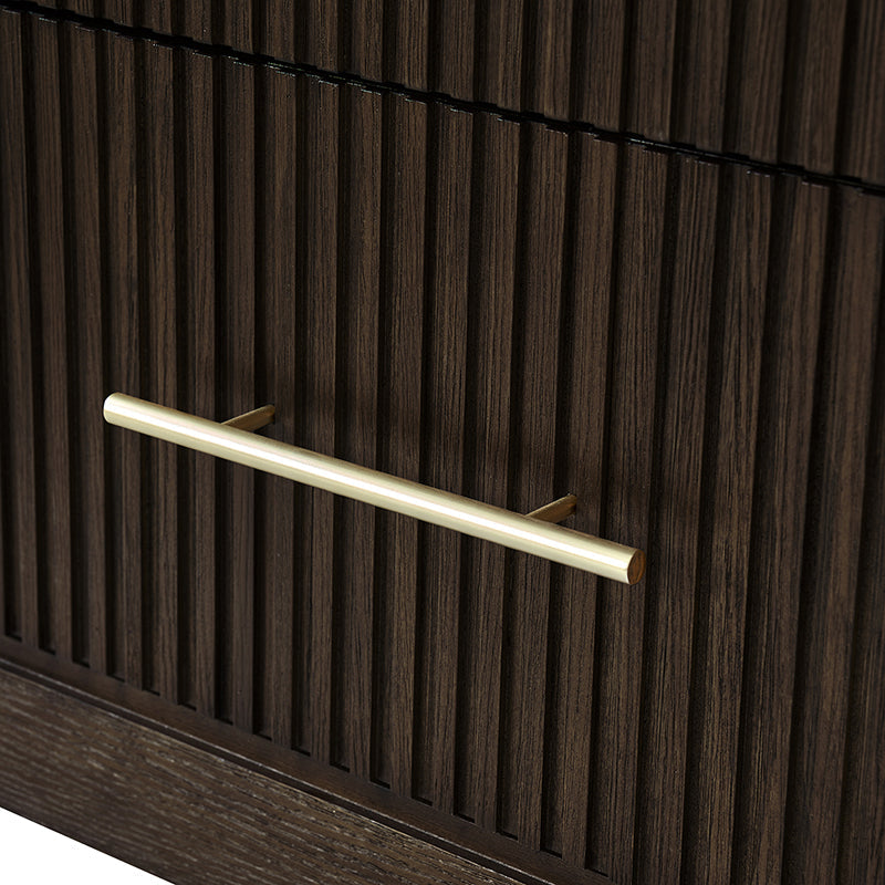 Modern Solid Wood Fluted Nightstand with USB & Oak Texture