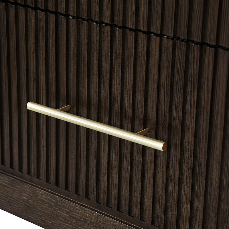 Modern Solid Wood Fluted Nightstand with USB & Oak Texture