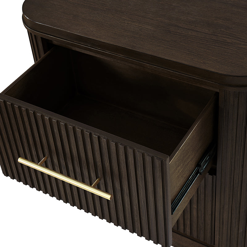Modern Solid Wood Fluted Nightstand with USB & Oak Texture