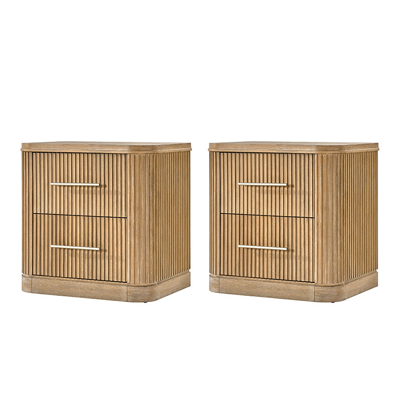 Modern Solid Wood Fluted Nightstand with USB & Oak Texture