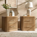 Modern Solid Wood Fluted Nightstand with USB & Oak Texture
