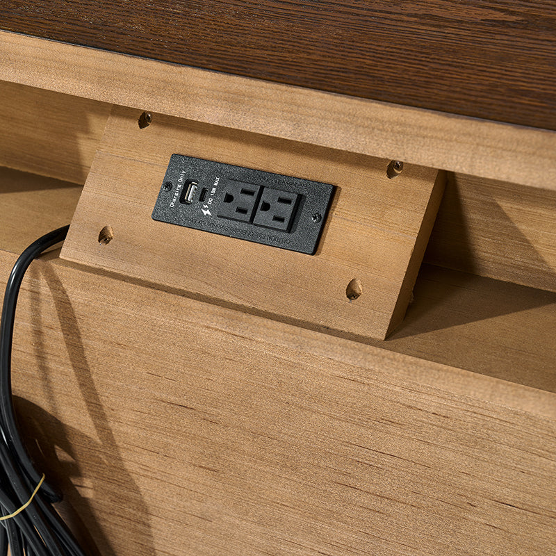 Modern Solid Wood Fluted Nightstand with USB & Oak Texture