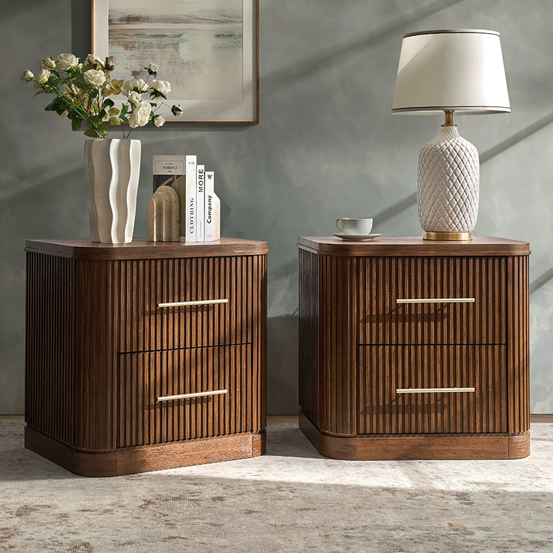 Modern Solid Wood Fluted Nightstand with USB & Oak Texture